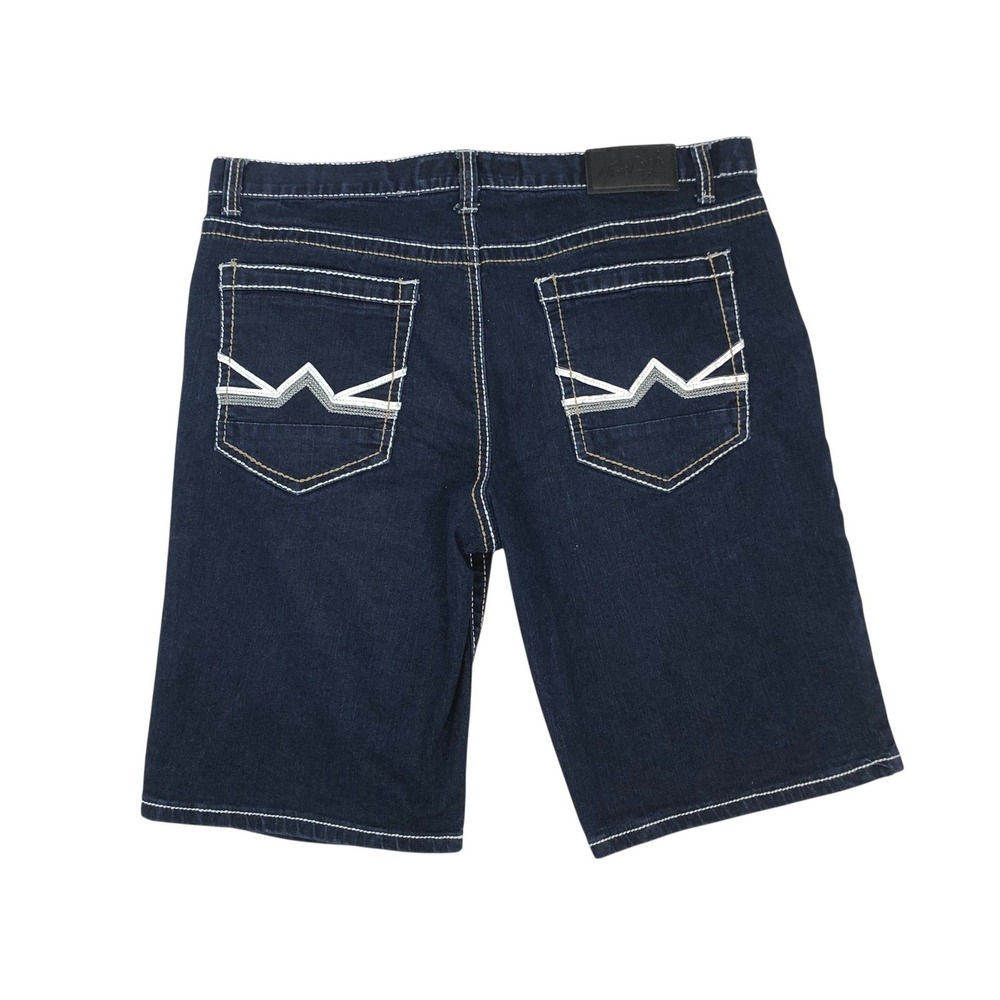 True Luck Mens Dark Wash Denim Shorts Contrast Stitch Size 36 Y2K Western Cowboy